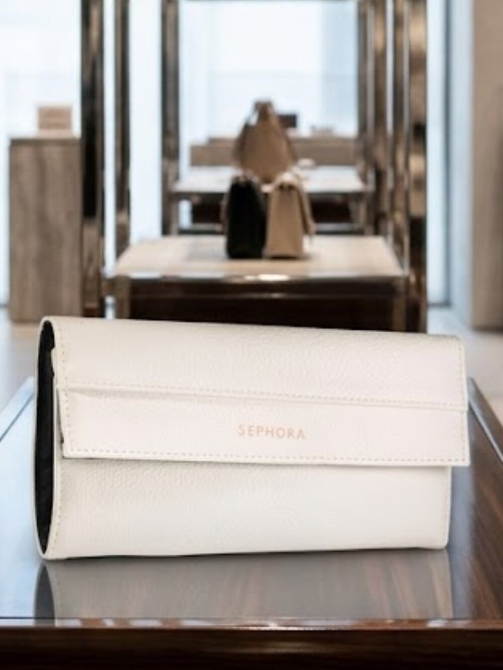 Authentic SEPHORA Collection Cream White Faux Leather Clutch Bag